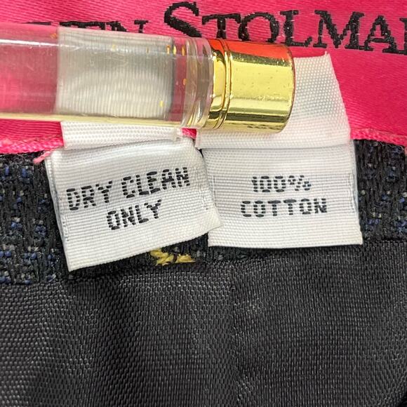 Vintage Steven Stolman Black Navy Gold Elephant Palm Tree Straight Pencil Skirt - Picture 4 of 12